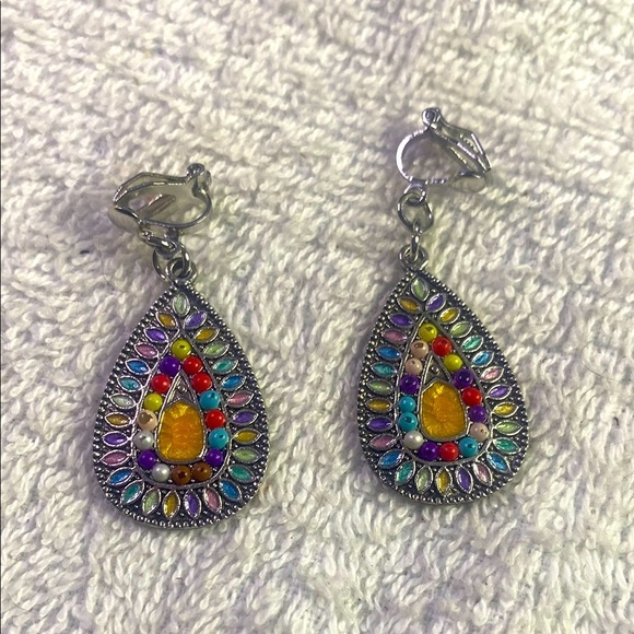 Clip On Colorful Teardrop Earrings # 04 - Picture 1 of 8